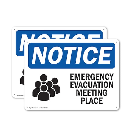 Signmission Emergency Evacuation Meeting Place, 14 in W x Rectangle, Plastic OS-2PACK-NS-P-1014-L-11791